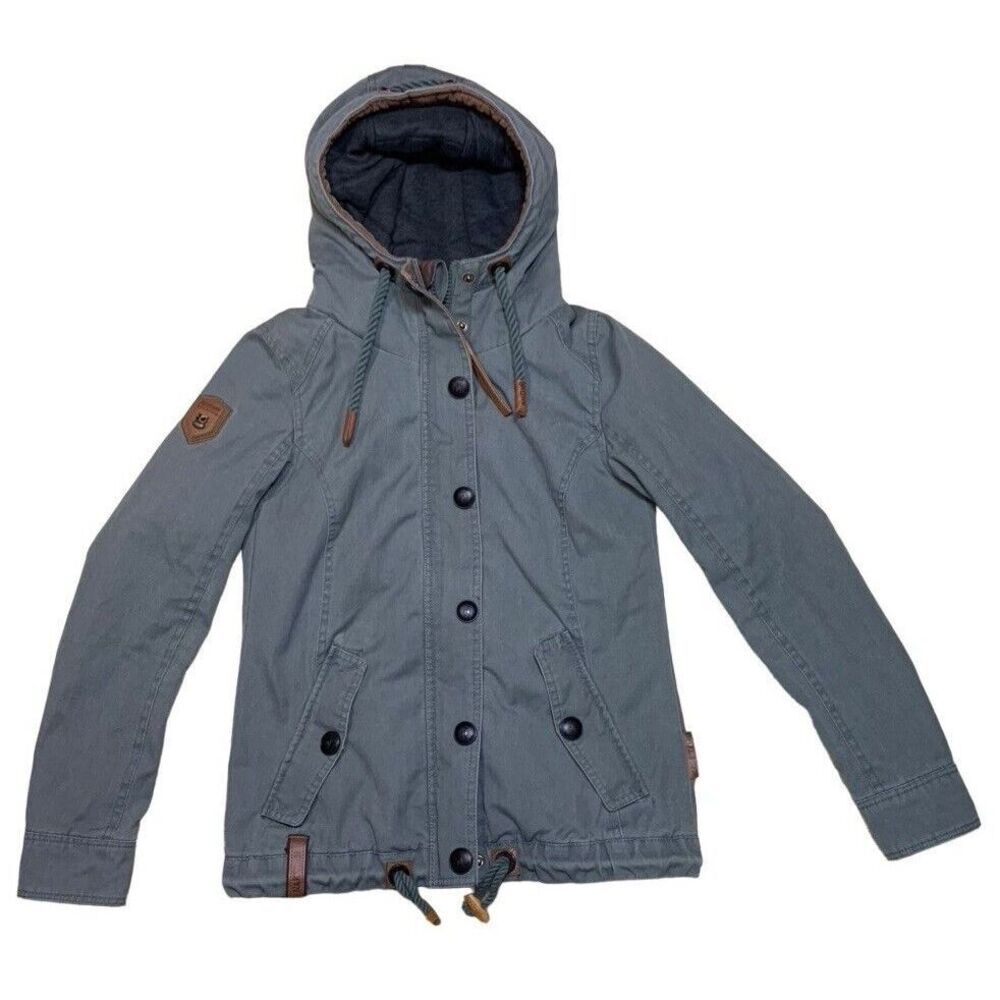 NAKETANO Womens Jacket Coat Size Small Brave Gray Full Zip Drawstring Hooded